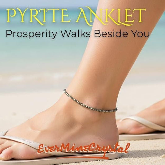 EverMine Raw Pyrite Crystal Anklet - Money, Protection & Power Stone