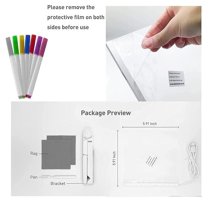 3D LED Light Glass Acrylic Writing Pad with 12 Pens - Message Board & Night Light