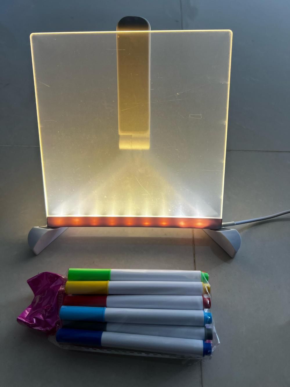 3D LED Light Glass Acrylic Writing Pad with 12 Pens - Message Board & Night Light