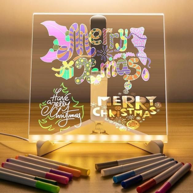 3D LED Light Glass Acrylic Writing Pad with 12 Pens - Message Board & Night Light