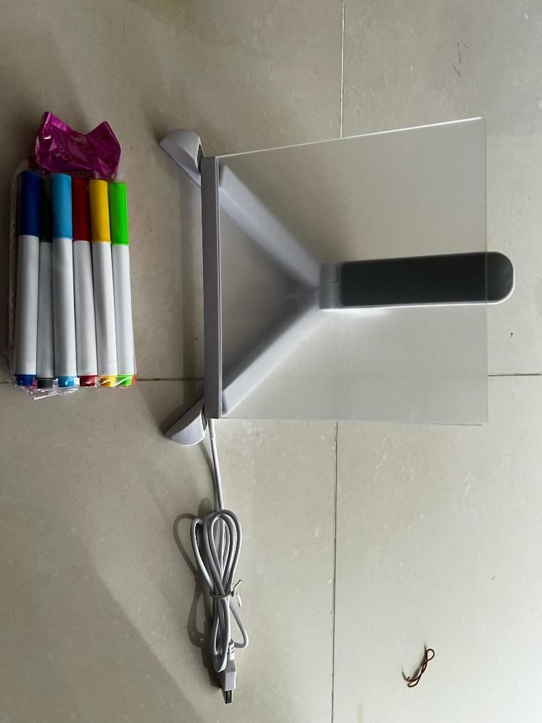3D LED Light Glass Acrylic Writing Pad with 12 Pens - Message Board & Night Light