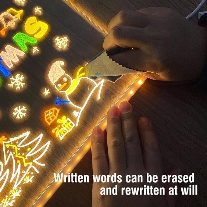 3D LED Light Glass Acrylic Writing Pad with 12 Pens - Message Board & Night Light
