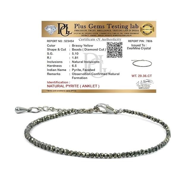 EverMine Raw Pyrite Crystal Anklet - Money, Protection & Power Stone