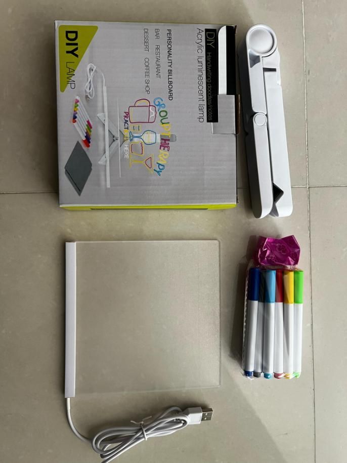 3D LED Light Glass Acrylic Writing Pad with 12 Pens - Message Board & Night Light