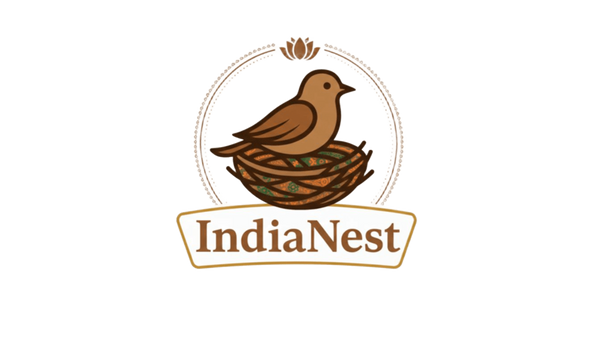 Logo of IndiaNest with a bird and nest design on a green background