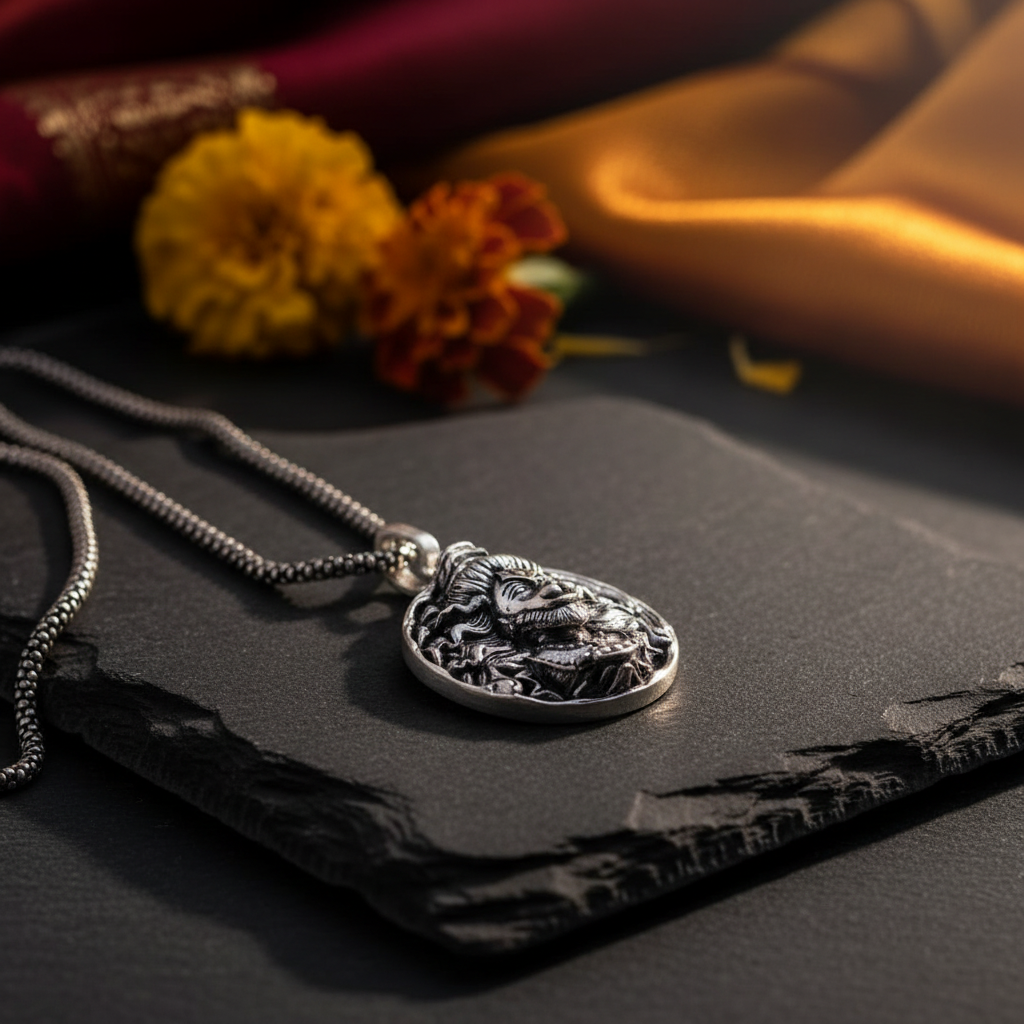 Hanuman Ji Pendant with Oxidized Silver Chain